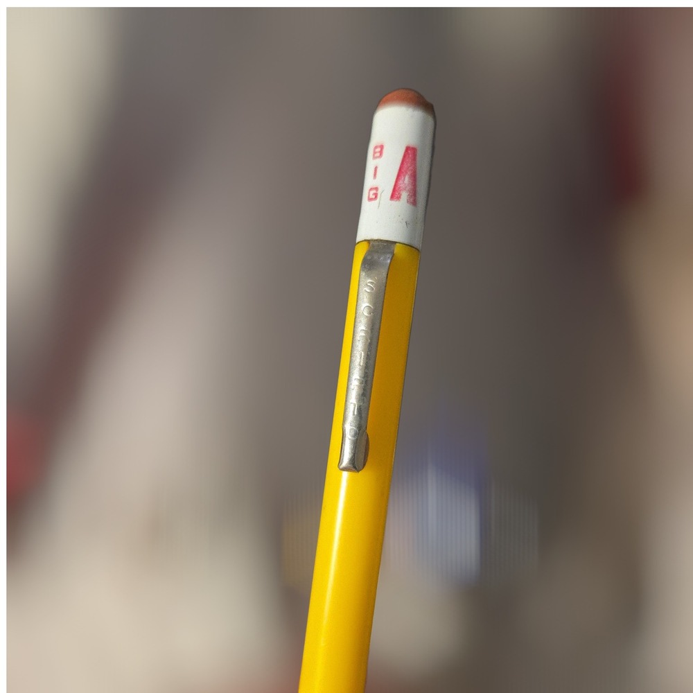 VTG 1970s SCRIPTO‎ Mechanical Pencil Big A Auto Parts Yellow Metal Clip Cap USA